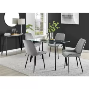 Image of Furniturebox Malmo Rectangular Glass and Black Wooden Leg Modern Industrial Dining Table & 4 Grey Pesaro Black Leg Velvet Chairs
