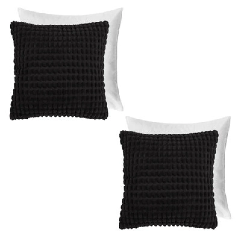 Image of OHS OHS 2 Pack Bobble Filled Cushion Covers Home Decor Set in Black Size: 45cm x 45cm Black 45cm x 45cm Unisex 5027434218400