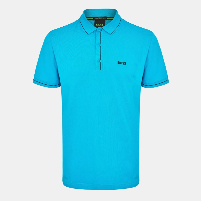 Image of Boss Mens Paule Short-Sleeve Polo Shirt Turquoise/Aqua male S