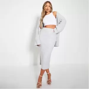 Image of I Saw It First Cosy Recyled Knitted Back Split Midi Skirt Co-Ord - Grey