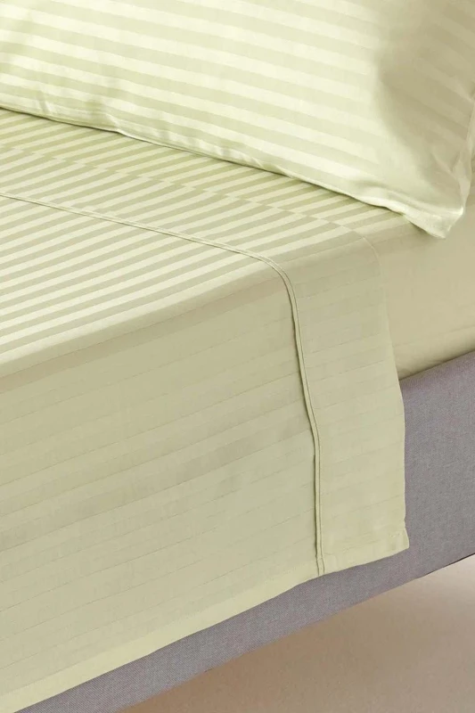 Image of Homescapes Sage Green Egyptian Cotton Satin Stripe Flat Sheet 330 Tc, Super King
