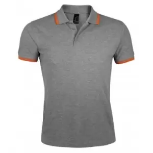 Image of SOLS Mens Pasadena Tipped Short Sleeve Pique Polo Shirt (M) (Grey Marl/Orange)