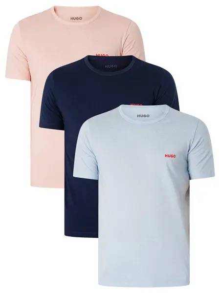 Image of HUGO 3 Pack Lounge Crew T-Shirts Light Blue/Pastel Pink/Navy M