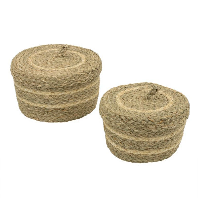 Image of Jvl Palma Natural Round Lidded Storage Baskets - Set Of 2