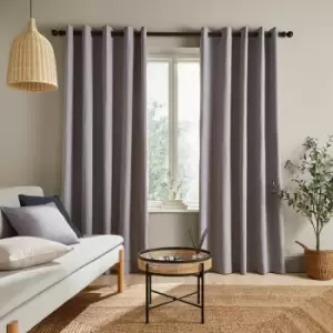 Image of Catherine Lansfield Chambray Yarn Dyed 100% Cotton Eyelet Curtains, Grey, 46 x 90 Inch