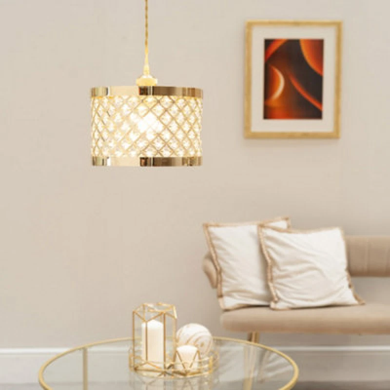Image of ValueLights Hadley Multi Drum Jewel Pendant Ceiling Floor Table Light Lamp Shade Gold
