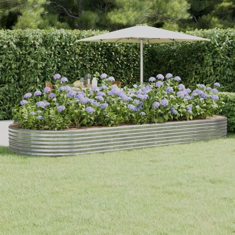 Image of vidaXL Garden Raised Bed Powder-coated Steel 373x140x36cm Silver 319037