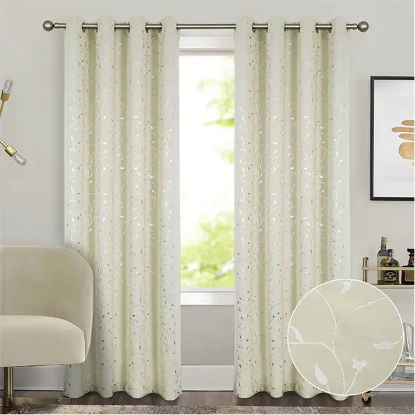 Image of Home Curtains Metallic Printed Blockout Curtains - Cream 108x90