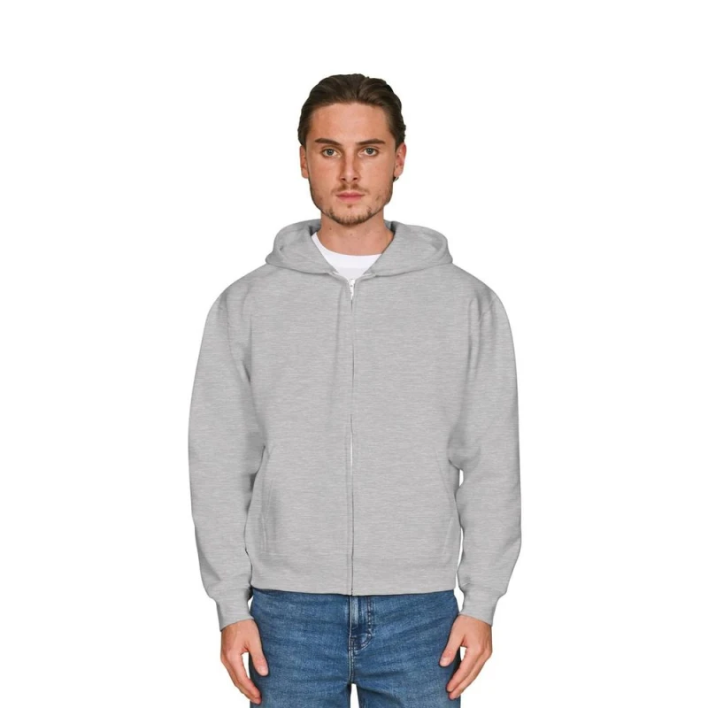 Image of Casual Classics Mens Premium Combed Cotton Boxy Oversized Full Zip Hoodie in Grey Size: XS Grey Male XS