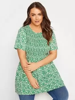 Image of Yours Shirred Top. Green/white Print, Gold, Size 24, Women