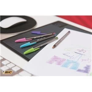 Image of Original Bic Cristal Fun Ballpoint Pen 1.6mm Tip 0.6mm Line Lime Green 1 x Box of 20 Pens