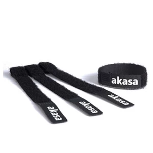 Image of Akasa Re-Usable Hook and loop fastener Cable Ties, Black, Self-fastening, Pack of 5