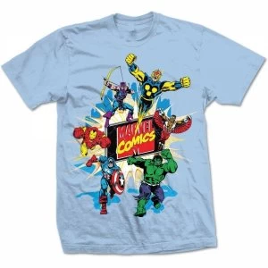 Image of Marvel Comics Marvel Montage 4 Mens Blue T-Shirt XX Large