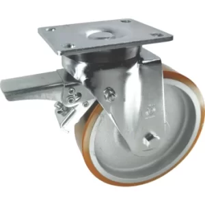 Image of Braked Swivel Plate 150MM Polyurethane Tyre