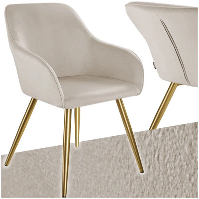 Image of Tectake 1 Chair Marilyn With Velvet Cover, Gold Steel Legs And Plush Padding - Taupe/gold