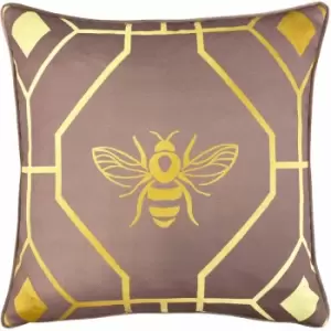 Image of Bee Deco Print Piped Edge Cushion Cover, Blush, 43 x 43cm - Furn