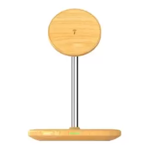 Image of j5create JUPW2106NP-N Wood Grain 2-in-1 Magnetic Wireless Charging Stand