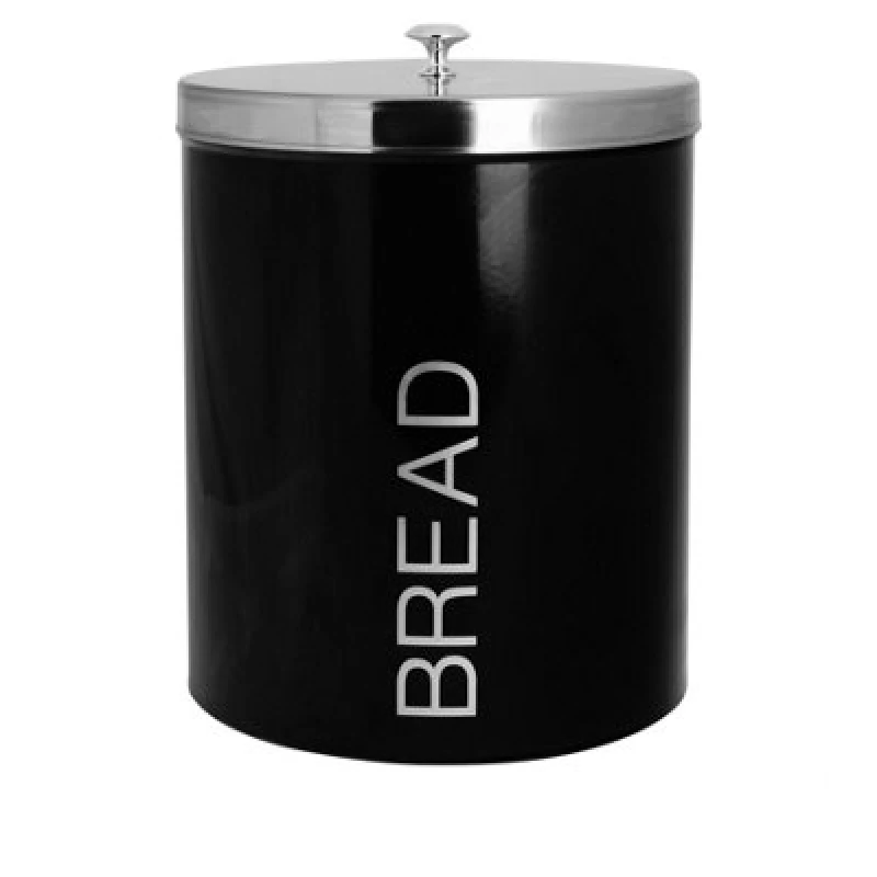Image of Harbour Housewares Kitchen Bread Bin - Black - Round Metal Storage Caddy Tin Canister