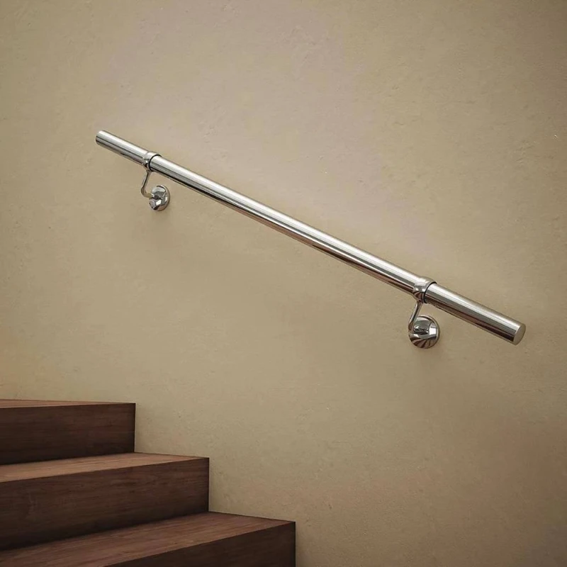 Image of Forgeworks Polished Steel Premium Easy Install Indoor Stair Handrail Kit 1.2m in Silver Silver Unisex