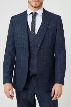 Image of Tailored Navy Small Scale Check Suit Jacket