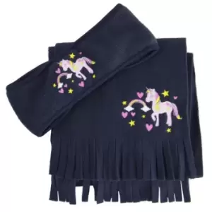 Image of Little Riders Girls Unicorn Headband And Scarf Set (One Size) (Navy)