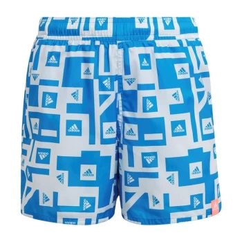 Image of adidas Must Have Graphic Swim Shorts Kids - Blue Rush / White
