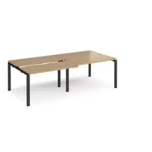 Image of Bench Desk 4 Person Rectangular Desks 2400mm With Sliding Tops Oak Tops With Black Frames 1200mm Depth Adapt