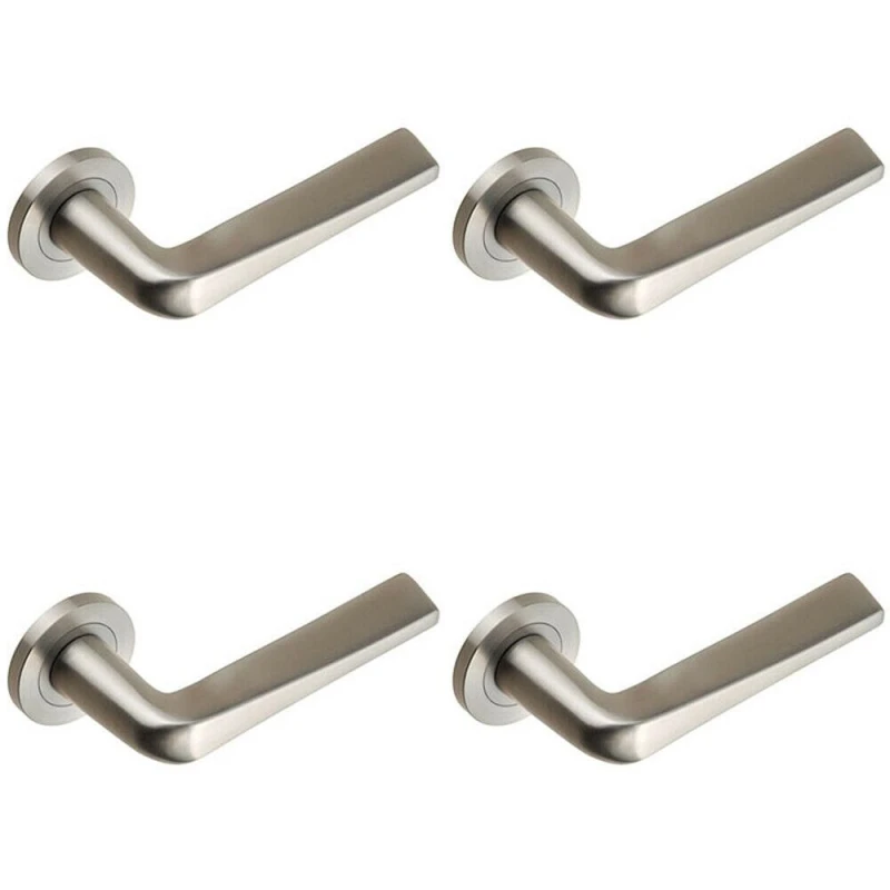 Image of Loops 4x PAIR Chunky Flat Tapered Bar Handle on Round Rose Concealed Fix Satin Steel Metallics