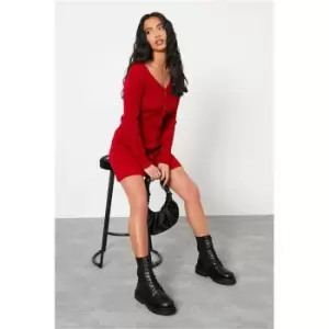 Image of I Saw It First Red Petite Knitted Button Detail Mini Dress - Red