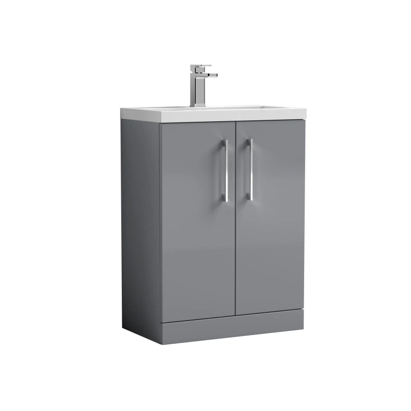 Image of Balterley Floor Standing 2 Door Vanity Unit Ceramic Basin Satin Grey 600mm Grey