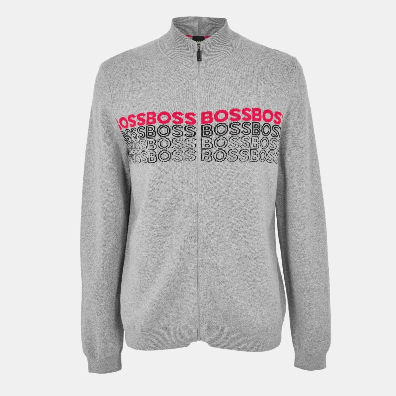 Image of Boss Mens Zightek Lined Knitwear Hoodie Pastel Grey male S