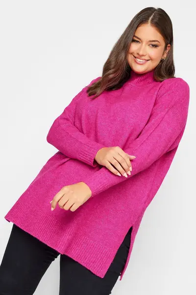Image of Yours High Neck Knitted Jumper Pink