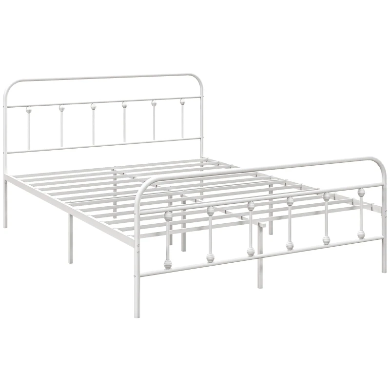 Image of HOMCOM 4ft Metal Double Platform Bed Frame w/ Underbed Storage Headboard White - White TJ Hughes 5056725564155