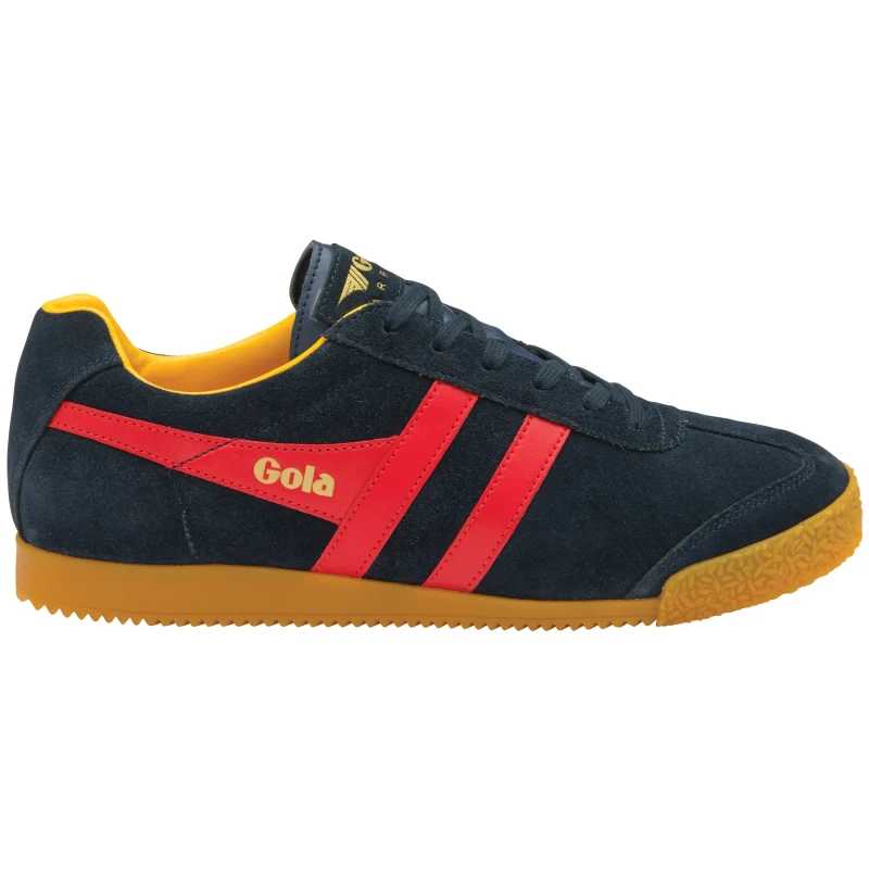 Image of Gola Mens Harrier Suede Trainers Shoes - Navy Red Sun - UK 10 Blue male CB0623NRS10
