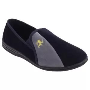Image of Zedzzz Mens Aaron Twin Gusset Velour Slippers (8 UK) (Navy Blue/Grey)