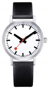 Image of Mondaine Classic Pure 40mm Black Leather Strap White Watch