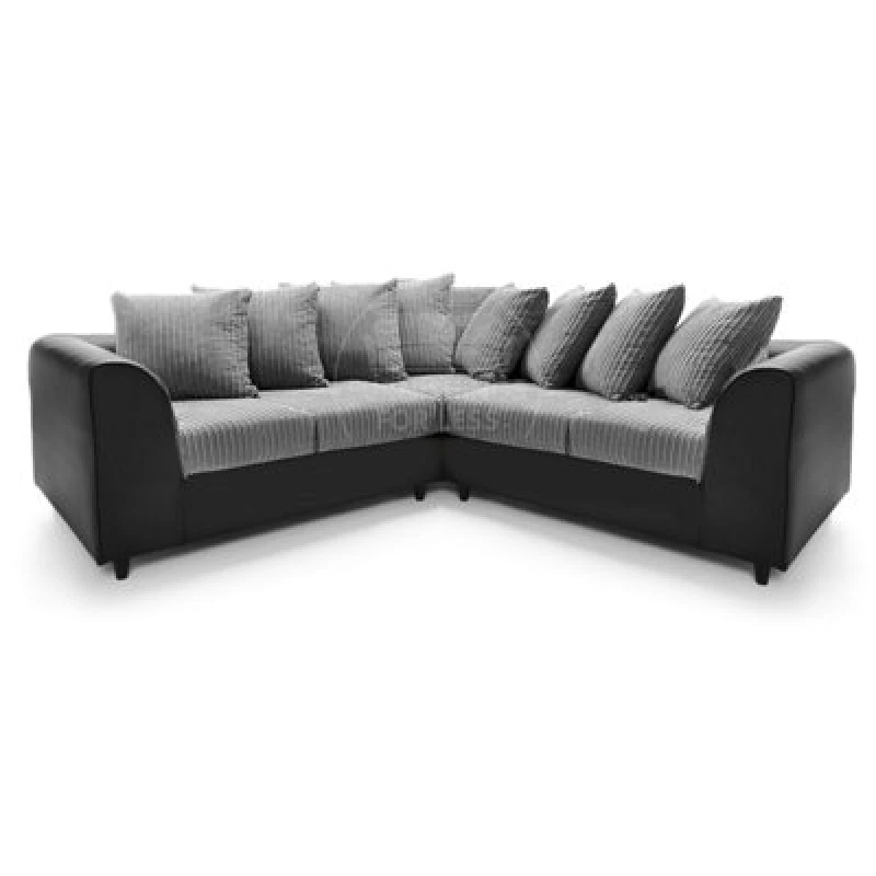 Image of Furnishings For Less UK Ferguson Black And Grey 5 Seater Fabric Corner Sofa L Shaped Jumbo Cord - Scatter Back