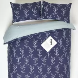 Image of Blue Leaf Digitally Printed Cotton Duvet Cover Set, Double - Blue - Homescapes