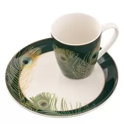 Image of Peacock Feather Mug & Tray Set