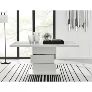 Image of Furniturebox Apollo White High Gloss and Chrome 6 Seater Dining Table with Statement Structural Plinth Leg for Stunning Modern Dining Room