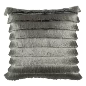 Image of Flicker Fringed Cushion Silver / 45 x 45cm / Polyester Filled