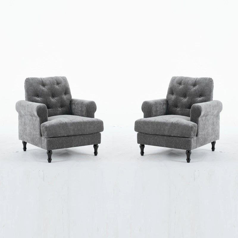 Image of FURNITURE ONE Velvet Tufted Sofa Set, Gray Velvet Sectional Couch Suite-1+1 Set in Grey Size: 1 Pack Grey Unisex 1 Pack