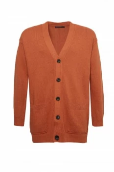 Image of Mens French Connection Overdyed Tape Cotton Cardigan Burnt Orange