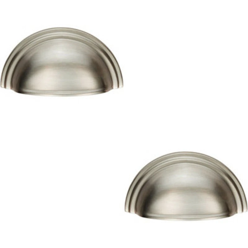 Image of Loops 2x Victorian Cup Pull Handle Satin Nickel 92 x 46mm 76mm Fixing Centres Metallics unisex