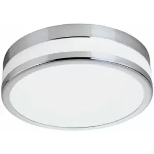 Image of Wall Flush Ceiling Light IP44 Chrome White Painted Glass Shade Bulb LED 24W Incl