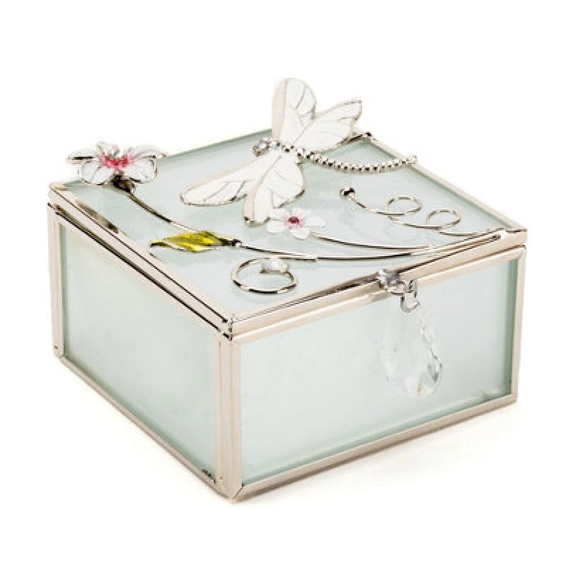 Image of Sophia Classic Glass & Wire Dragonfly Square Trinket Box