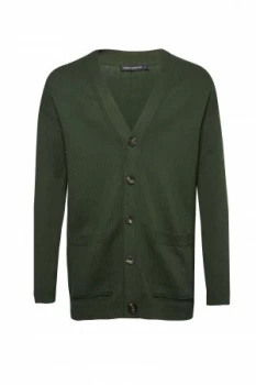 Image of Mens French Connection Overdyed Tape Cotton Cardigan Green