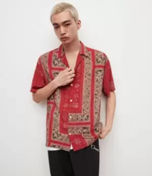 Image of AllSaints Mens Shroom Bandana Print Shirt, Red, Size: M