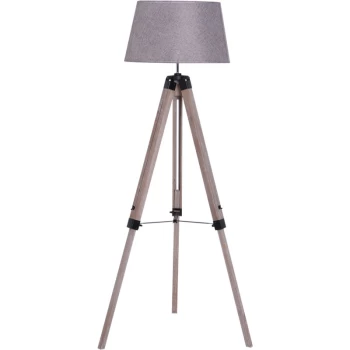Image of Free Standing Floor Lamp Bedside Light Tripod Holder Fabric Shade Grey - Homcom