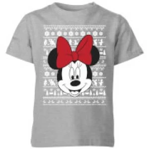 Image of Disney Minnie Face Kids Christmas T-Shirt - Grey - 7-8 Years